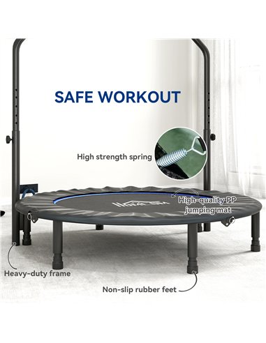 HOMCOM 48" Foldable Mini Fitness Trampoline, with Adjustable Foam Handle, Blue
