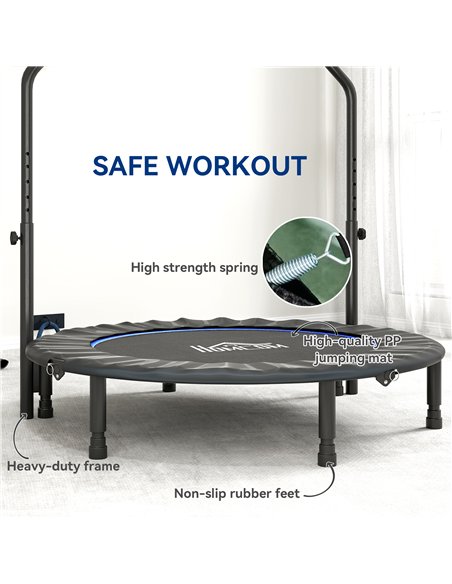 HOMCOM 48" Foldable Mini Fitness Trampoline, with Adjustable Foam Handle, Blue - pic 163384 | FastDaddyshop
