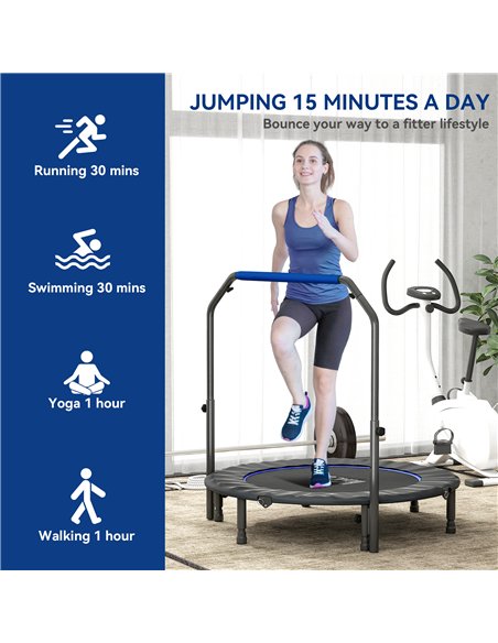 HOMCOM 48" Foldable Mini Fitness Trampoline, with Adjustable Foam Handle, Blue - pic 163385 | FastDaddyshop
