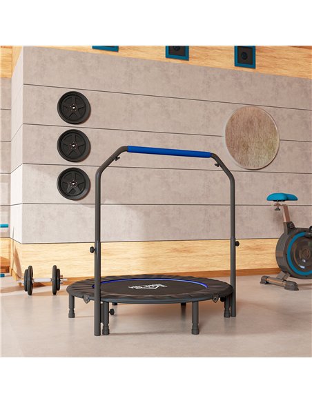 HOMCOM 48" Foldable Mini Fitness Trampoline, with Adjustable Foam Handle, Blue - pic 163387 | FastDaddyshop