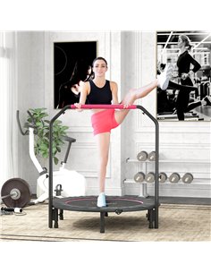HOMCOM 48" Foldable Mini Fitness Trampoline, with Adjustable Foam Handle, Pink 2