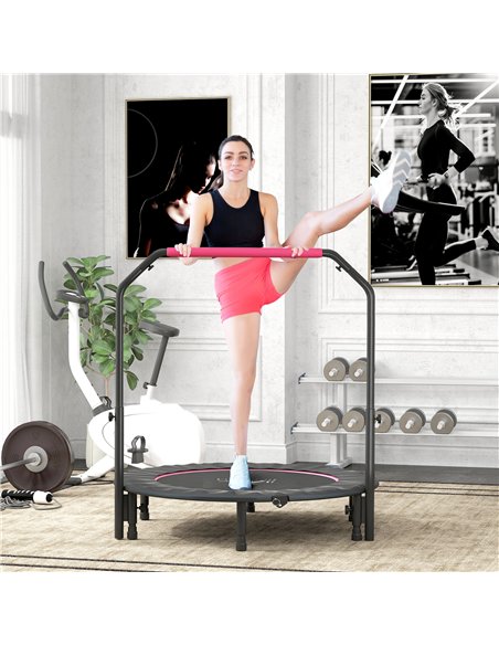 HOMCOM 48" Foldable Mini Fitness Trampoline, with Adjustable Foam Handle, Pink - pic 163389 | FastDaddyshop