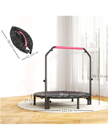 HOMCOM 48" Foldable Mini Fitness Trampoline, with Adjustable Foam Handle, Pink