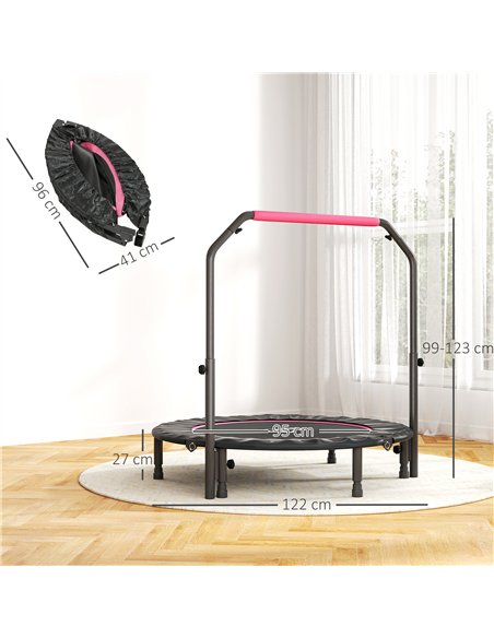HOMCOM 48" Foldable Mini Fitness Trampoline, with Adjustable Foam Handle, Pink - pic 163390 | FastDaddyshop