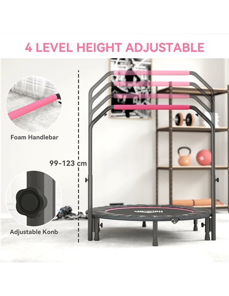 HOMCOM 48" Foldable Mini Fitness Trampoline, with Adjustable Foam Handle, Pink - pic 163391 | FastDaddyshop