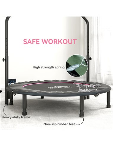 HOMCOM 48" Foldable Mini Fitness Trampoline, with Adjustable Foam Handle, Pink