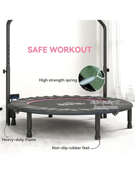 HOMCOM 48" Foldable Mini Fitness Trampoline, with Adjustable Foam Handle, Pink - pic 163393 | FastDaddyshop