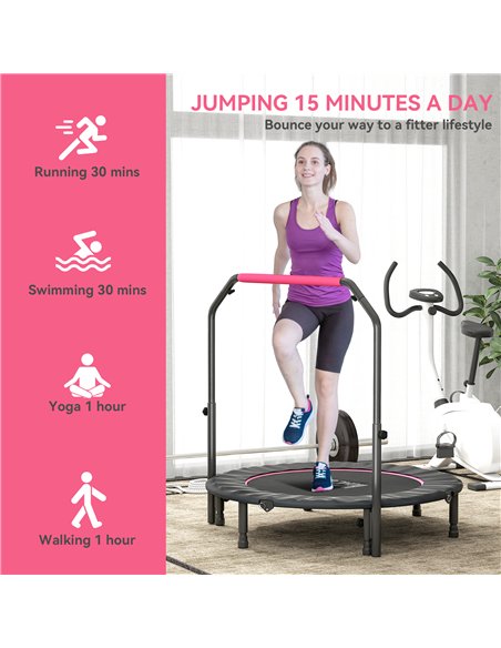 HOMCOM 48" Foldable Mini Fitness Trampoline, with Adjustable Foam Handle, Pink - pic 163394 | FastDaddyshop