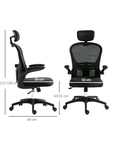 Vinsetto Multi-Adjustable Office Chair, with Lumbar Support, Headrest and Mesh Back - Black