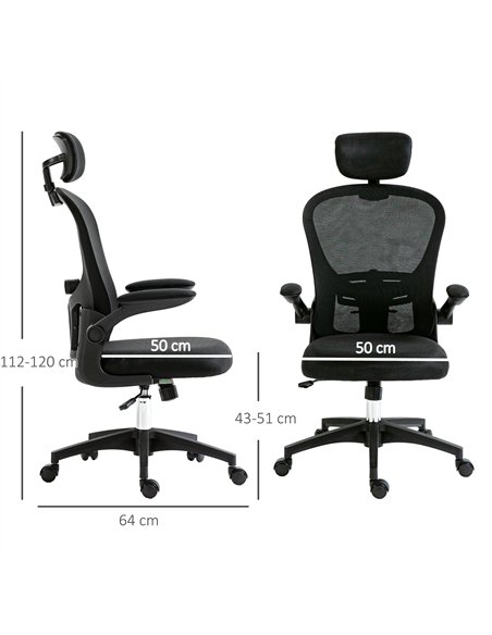 Vinsetto Multi-Adjustable Office Chair, with Lumbar Support, Headrest and Mesh Back - Black - pic 163435 | FastDaddyshop