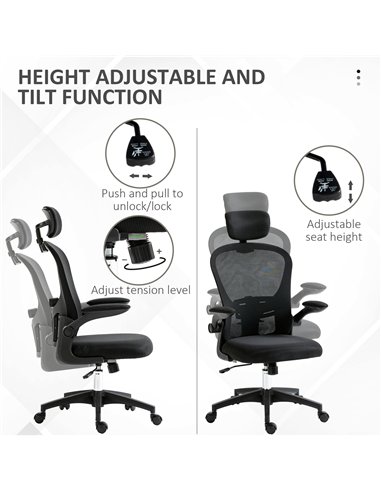 Vinsetto Multi-Adjustable Office Chair, with Lumbar Support, Headrest and Mesh Back - Black