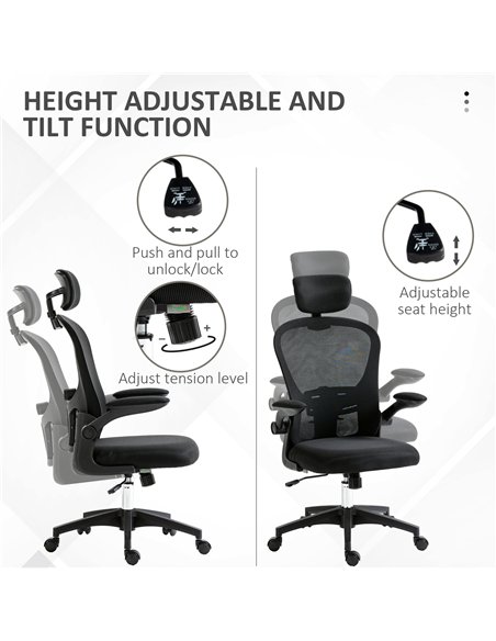 Vinsetto Multi-Adjustable Office Chair, with Lumbar Support, Headrest and Mesh Back - Black - pic 163436 | FastDaddyshop