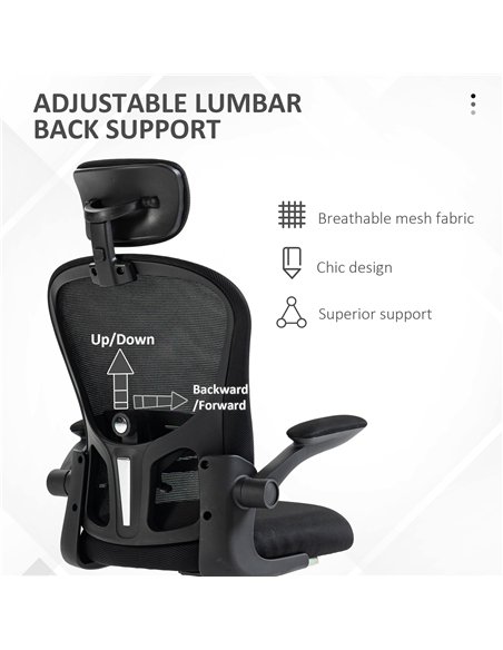 Vinsetto Multi-Adjustable Office Chair, with Lumbar Support, Headrest and Mesh Back - Black - pic 163437 | FastDaddyshop