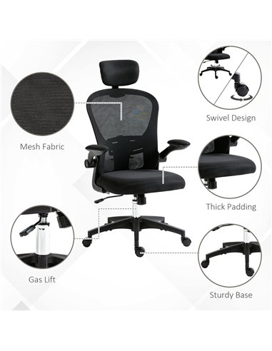 Vinsetto Multi-Adjustable Office Chair, with Lumbar Support, Headrest and Mesh Back - Black