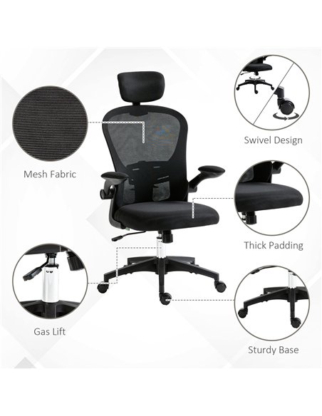 Vinsetto Multi-Adjustable Office Chair, with Lumbar Support, Headrest and Mesh Back - Black - pic 163439 | FastDaddyshop
