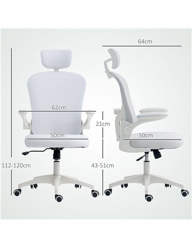 Vinsetto Multi-Adjustable Office Chair, with Lumbar Support, Headrest and Mesh Back - White