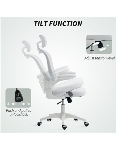 Vinsetto Multi-Adjustable Office Chair, with Lumbar Support, Headrest and Mesh Back - White
