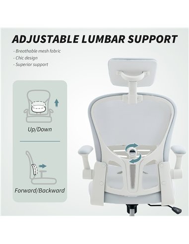 Vinsetto Multi-Adjustable Office Chair, with Lumbar Support, Headrest and Mesh Back - White
