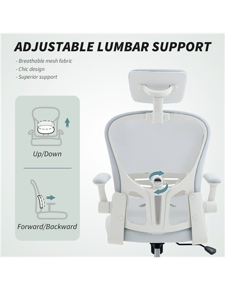 Vinsetto Multi-Adjustable Office Chair, with Lumbar Support, Headrest and Mesh Back - White - pic 163447 | FastDaddyshop
