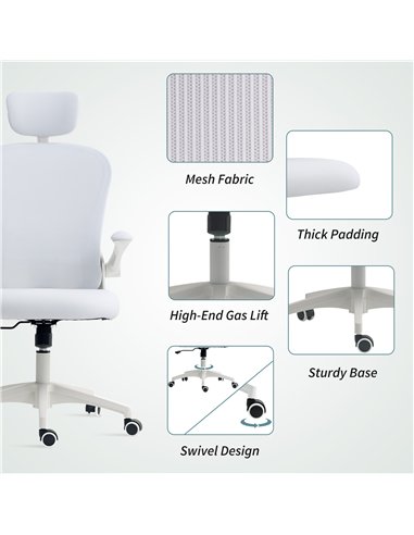 Vinsetto Multi-Adjustable Office Chair, with Lumbar Support, Headrest and Mesh Back - White