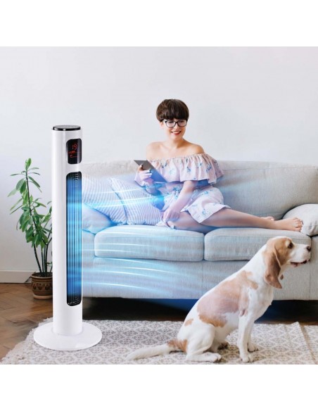 Homcom 38'' Oscillation Tower Fan with 3 Speed, 3 Mode, LED Panel, Remote Controller, White - pic 16345 | FastDaddyshop