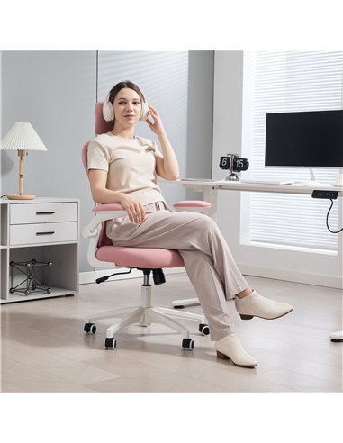 Vinsetto Multi-Adjustable Office Chair, with Lumbar Support, Headrest and Mesh Back - Pink