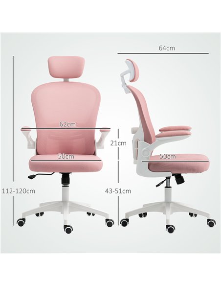 Vinsetto Multi-Adjustable Office Chair, with Lumbar Support, Headrest and Mesh Back - Pink - pic 163453 | FastDaddyshop