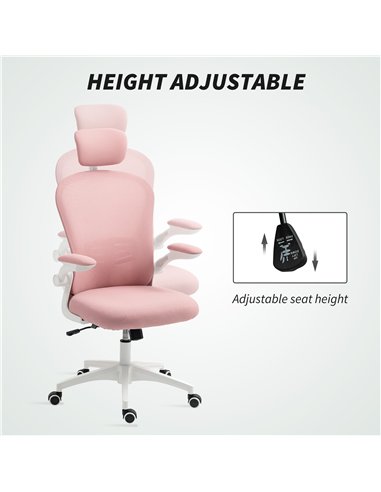 Vinsetto Multi-Adjustable Office Chair, with Lumbar Support, Headrest and Mesh Back - Pink