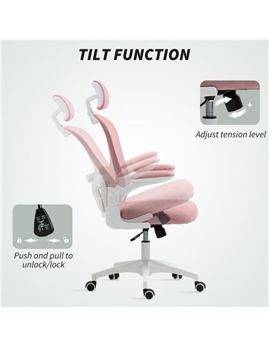 Vinsetto Multi-Adjustable Office Chair, with Lumbar Support, Headrest and Mesh Back - Pink