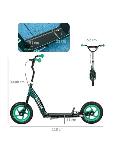 AIYAPLAY Kids Scooter with Adjustable Handlebar, Children's Kick Scooter with Non-slip Footplate, Rear Brake, Kickstand, Green
