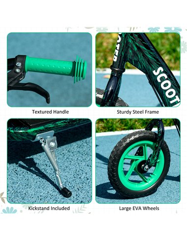 AIYAPLAY Kids Scooter with Adjustable Handlebar, Children's Kick Scooter with Non-slip Footplate, Rear Brake, Kickstand, Green