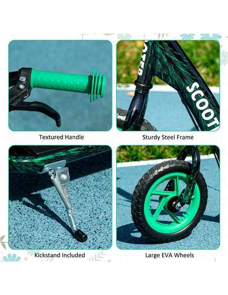 AIYAPLAY Kids Scooter with Adjustable Handlebar, Children's Kick Scooter with Non-slip Footplate, Rear Brake, Kickstand, Green - pic 163465 | FastDaddyshop