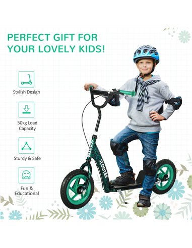 AIYAPLAY Kids Scooter with Adjustable Handlebar, Children's Kick Scooter with Non-slip Footplate, Rear Brake, Kickstand, Green
