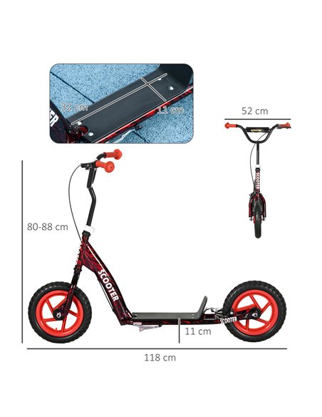 AIYAPLAY Kids Scooter with Adjustable Handlebar, Children's Kick Scooter with Non-slip Footplate, Rear Brake, Kickstand, Red - pic 163471 | FastDaddyshop