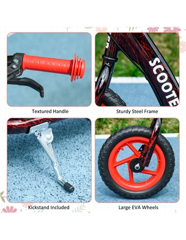 AIYAPLAY Kids Scooter with Adjustable Handlebar, Children's Kick Scooter with Non-slip Footplate, Rear Brake, Kickstand, Red