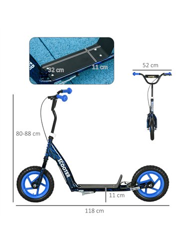 AIYAPLAY Kids Scooter with Adjustable Handlebar, Children's Kick Scooter with Non-slip Footplate, Rear Brake, Kickstand, Blue