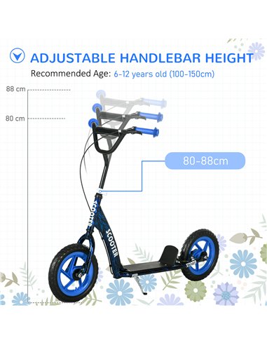 AIYAPLAY Kids Scooter with Adjustable Handlebar, Children's Kick Scooter with Non-slip Footplate, Rear Brake, Kickstand, Blue