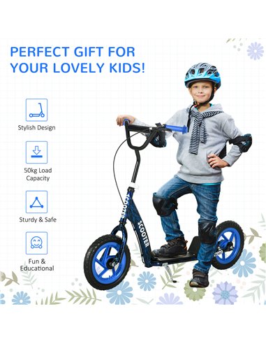 AIYAPLAY Kids Scooter with Adjustable Handlebar, Children's Kick Scooter with Non-slip Footplate, Rear Brake, Kickstand, Blue