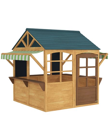AIYAPLAY Wooden Playhouse for Kids, Foldable Wendy House with Windows, Working Door, Service Stations, Rain Covers, Brown - pic 163487 | FastDaddyshop