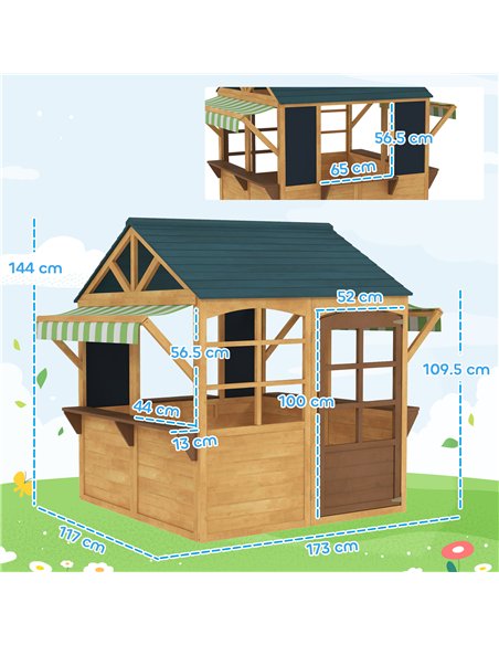 AIYAPLAY Wooden Playhouse for Kids, Foldable Wendy House with Windows, Working Door, Service Stations, Rain Covers, Brown - pic 163489 | FastDaddyshop