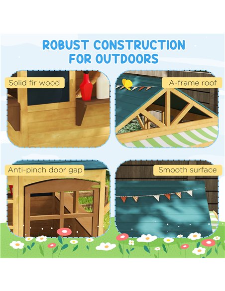 AIYAPLAY Wooden Playhouse for Kids, Foldable Wendy House with Windows, Working Door, Service Stations, Rain Covers, Brown - pic 163493 | FastDaddyshop