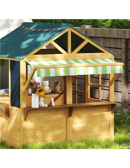 AIYAPLAY Wooden Playhouse for Kids, Foldable Wendy House with Windows, Working Door, Service Stations, Rain Covers, Brown - pic 163494 | FastDaddyshop