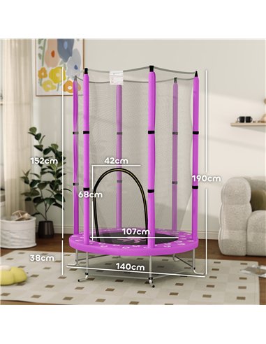 AIYAPLAY 4.6ft Toddler Trampoline w/ Safety Enclosure Net, for Indoor Outdoor Use, Ages 3-6 Years, Purple