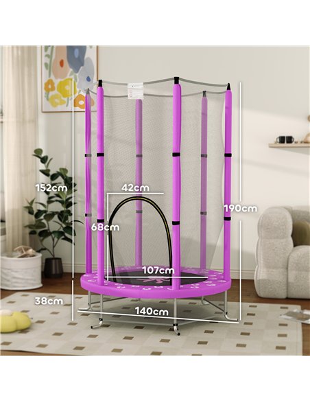 AIYAPLAY 4.6ft Toddler Trampoline w/ Safety Enclosure Net, for Indoor Outdoor Use, Ages 3-6 Years, Purple - pic 163498 | FastDaddyshop