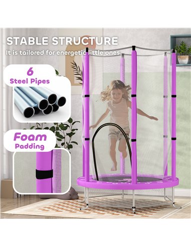 AIYAPLAY 4.6ft Toddler Trampoline w/ Safety Enclosure Net, for Indoor Outdoor Use, Ages 3-6 Years, Purple