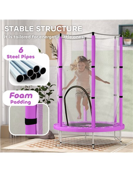 AIYAPLAY 4.6ft Toddler Trampoline w/ Safety Enclosure Net, for Indoor Outdoor Use, Ages 3-6 Years, Purple - pic 163499 | FastDaddyshop
