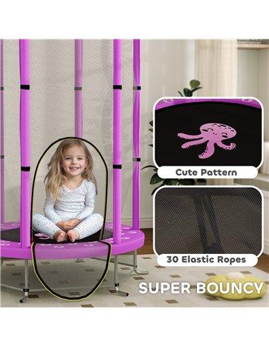 AIYAPLAY 4.6ft Toddler Trampoline w/ Safety Enclosure Net, for Indoor Outdoor Use, Ages 3-6 Years, Purple