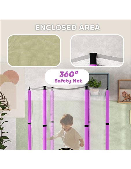 AIYAPLAY 4.6ft Toddler Trampoline w/ Safety Enclosure Net, for Indoor Outdoor Use, Ages 3-6 Years, Purple - pic 163501 | FastDaddyshop