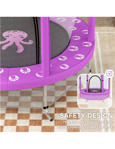 AIYAPLAY 4.6ft Toddler Trampoline w/ Safety Enclosure Net, for Indoor Outdoor Use, Ages 3-6 Years, Purple