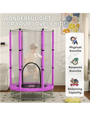 AIYAPLAY 4.6ft Toddler Trampoline w/ Safety Enclosure Net, for Indoor Outdoor Use, Ages 3-6 Years, Purple